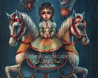 Haunted Dreams LIMITED EDITION print Simona Candini lowbrow big eyes pop surreal victorian girl carousel circus carnival creepy dark horses