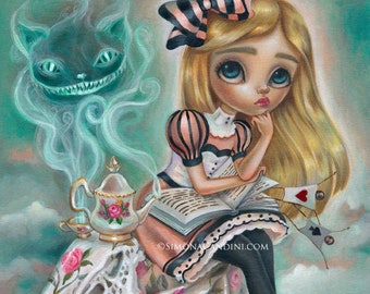 Alice In Wonderland 4 "Who Killed the Rabbit?" LIMITED EDITION print signed Simona Candini skull Cheshire Cat Tea Pop Surrealism Lowbrow