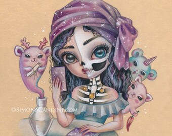 The Tarot Reader  LIMITED EDITION print signed numbered Simona Candini lowbrow pop surreal big eyes sugar skull girl gothic art
