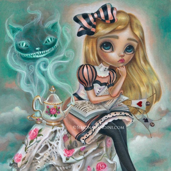 Alice In Wonderland 4 "Who Killed the Rabbit?" LIMITED EDITION print signed Simona Candini skull Cheshire Cat Tea Pop Surrealism Lowbrow