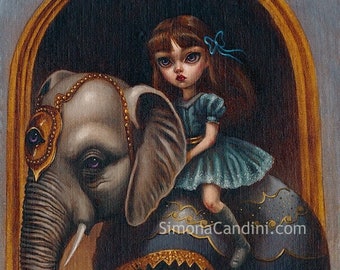 Heavy Soul Breaks Free LTD EDITION print Simona Candini lowbrow big eyes pop surreal victorian girl Elephant circus carnival illustration