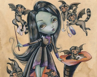 Elphaba and the Flying Monkeys LIMITED EDITION print signed numbered Simona Candini Big eyes art fantasy Wicked Wizard of Oz Witch fairy