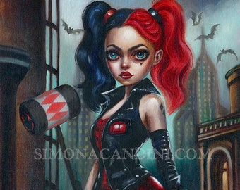 Harley Quinn inspired LIMITED EDITION signed numbered Simona Candini lowbrow big eyes lowbrow urban heroine villain gotham city pop art