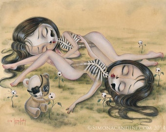 Undead Beauties LIMITED EDITION print signiert nummeriert Simona Candini Zuckerschädel Mädchen Tag der Toten dia de los muertos lowbrow gothic