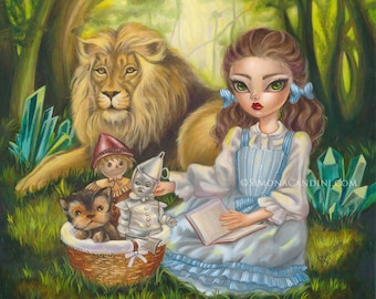 A Long Journey Home SIGNED PRINT Fairy Fantasy Big Eyes Pop Surreal Lowbrow Art Dorothy Lion Wizard Oz Scarecrow Tin Man Lion Elphaba