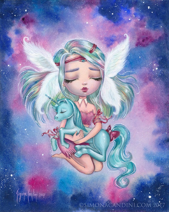 meditation limited edition print signed simona candini unicorn etsy