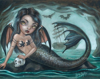 Vampire Mermaid LIMITED EDITION SIGNED 25 prints Simona Candini lowbrow pop surreal gothic bigh eyes skull victorian siren ocean