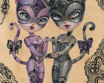 Lucky Charms LIMITED EDITION print signed numbered Simona Candini lowbrow pop surreal big eyes Catwoman Marvel heroes Pussy Cat Girl