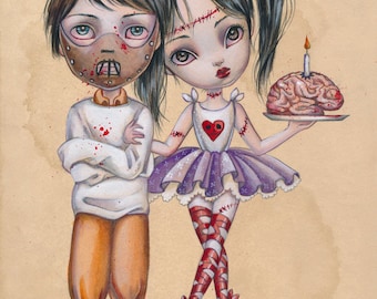 Hannibal And Hanna Belle LIMITED EDITION print signed numbered Simona Candini Art  Lowbrow pop Surreal Halloween Freaks Horror Lecter Zombie