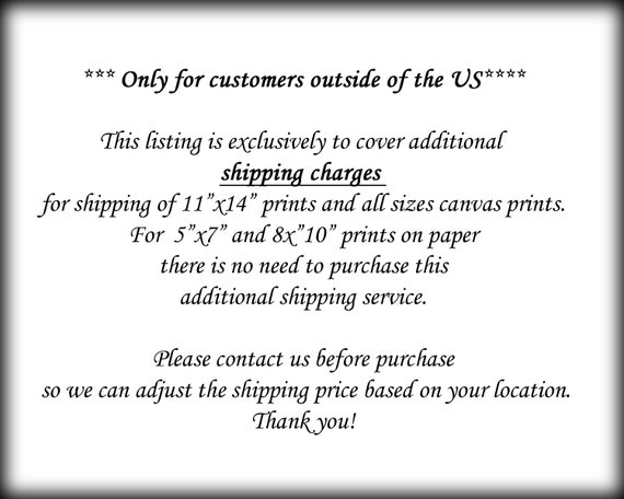 Additional Shipping Charges For Orders Of 11x14 Prints And All Etsy