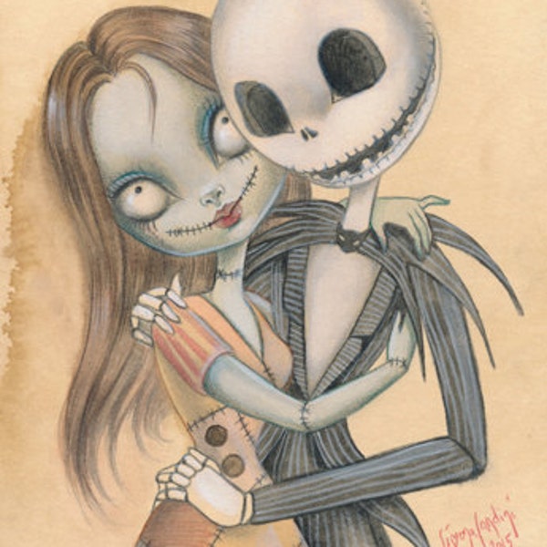 Sally And Jack LIMITED EDITION 25 print signed numbered Simona Candini Nightmeare Before Christmas Tim Burton Halloween Valentine big eyes