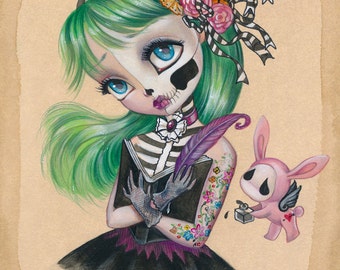 Poetry Of The Soul LIMITED EDITION print signed numbered Simona Candini lowbrow day of the deads big eyes sugar skully girl gothic art