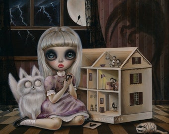 Come Play With Me SIGNED PRINT Frankenweenie Fairy Fantasy Big Eyes Pop Surreal Lowbrow Art Gothic Strange girl