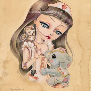 Don't You Worry Little Darling LIMITED EDITION print signed numbered Simona Candini Broken Doll lowbrow pop surreal big eyes art elephant