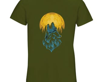 Wolf Howling Moon T-Shirt | Recycled Cotton Crewneck Tee