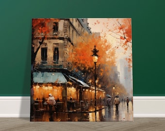 Parisian Street Scene Canvas Print: Autumn Rain, Textured Wall Art