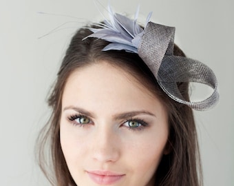 Feather Fascinator: Dark Grey Wedding Headpiece with Alligator Clip
