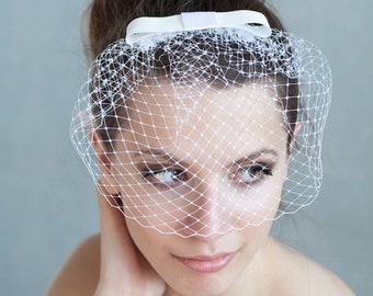 Birdcage veil with bow, Bridal bow birdcage, Wedding bow hair accessory, wedding birdcage veil with bow &quot;Audrey Hepburn&quot;
