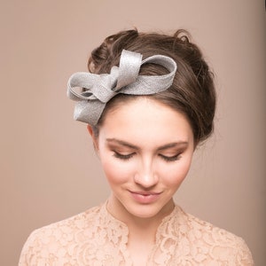 Silver bow fascinator, wedding millinery fascinator, minimalist fascinator, silver wedding headpiece