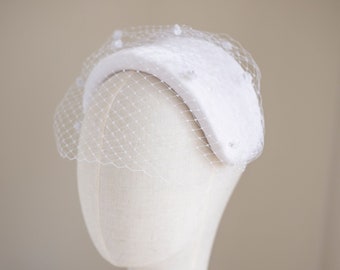 Veiled Wedding Headband with Birdcage Veil, Vintage inspired City Hall Birdcage