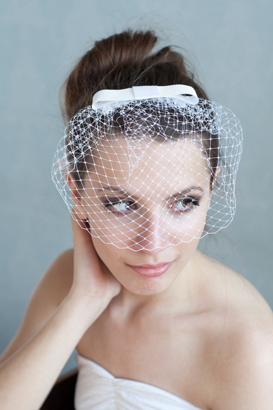 Birdcage Veil With Bow, Bridal Bow Birdcage, Wedding Bow Hair Accessory