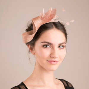 Almond beige feather fascinator, feather headpiece, women fascinator, feminine bridal headpiece image 1