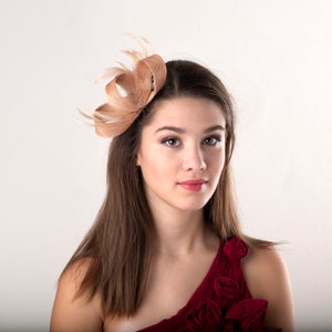 Beige feathers fascinator, women feathers fascinator in almond beige, wedding guest headpiece in various colours image 1