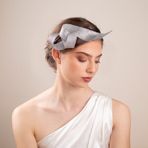 Bridal silver fascinator on double headband, wedding guest headpiece, women fascinator, millinery sculptural fascinator image 5