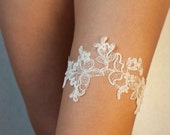 Bridal lace garter, floral lace garter, ivory and silver wedding garter