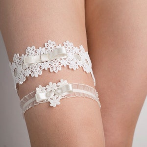 Ensemble de jarretière en dentelle entrelacée nuptiale, ensemble de jarretière d&#39;arc de mariage