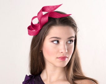 Cerise swirl fascinator on comfortable double headband, wedding guest fascinator, modern fascinator, pink women fascinator