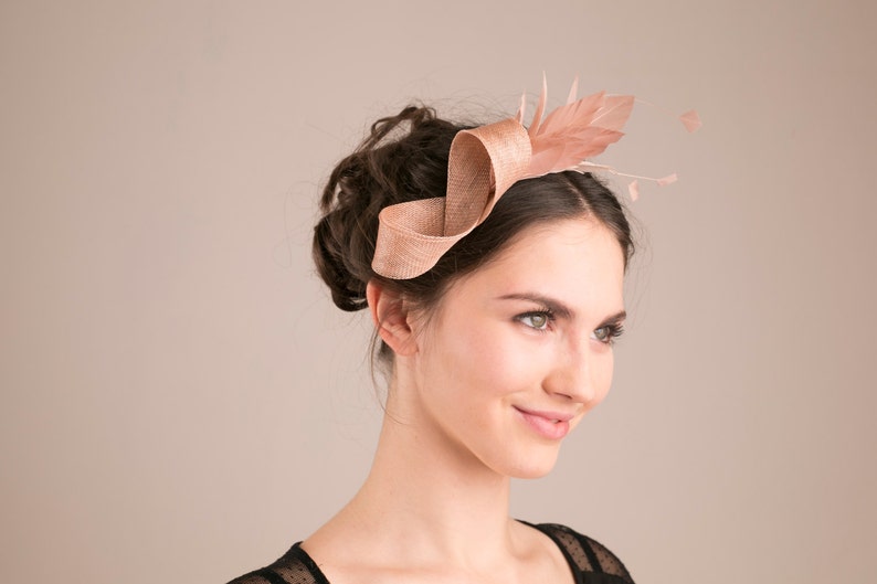 Almond beige feather fascinator, feather headpiece, women fascinator, feminine bridal headpiece image 3