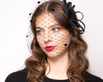 1940’s Black Gothic Straw Velvet Bow Rhinestone Net Veil Hat Headpiece 1940s Black Gothic Straw Velvet Bow | Mercari main image 2