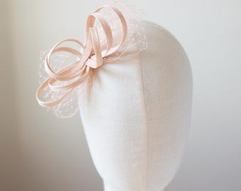 Blush Pink Fascinator Hat with Netting – powder Rose Handmade Headpiece for Weddings & Parties