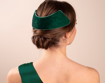 Dark green velvet Bun Headpiece, Bridal Dark green Headpiece for back of the head, Vintage inspired Millinery Bandeau, 1950s Bandeau