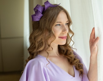 Bibi tourbillon violet sur un bandeau, bibi pour invité de mariage en violet, bibi pour femme sur bandeau, casque de mariage