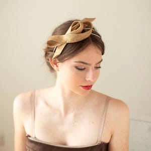 Gold Bow Fascinator Headband, Minimalist Wedding Guest Occasion Headpiece, Formal Hairpiece