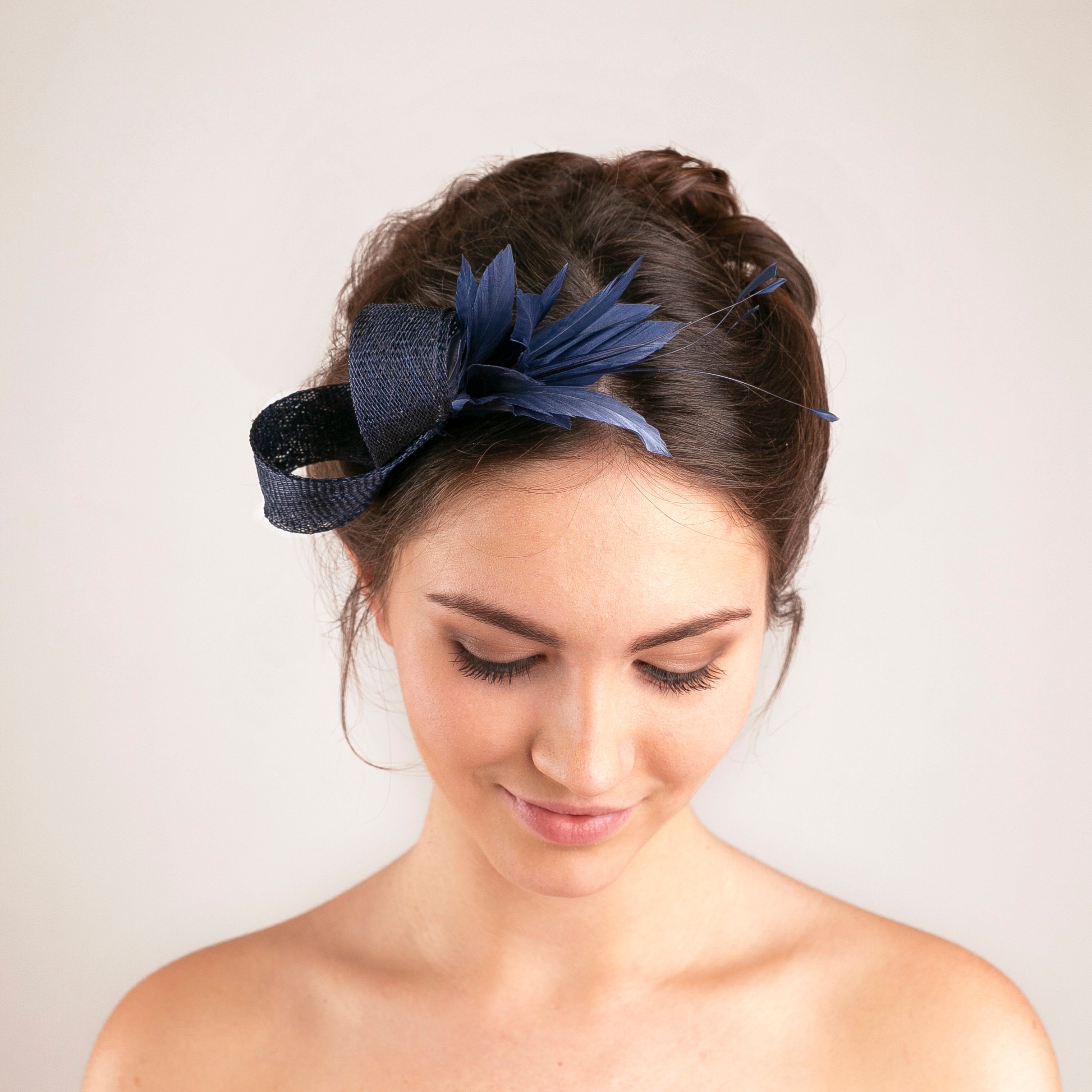Dark Navy Feather Hair Headband Navy Fascinator Feather Fascinator Headband Navy Blue  main image 2