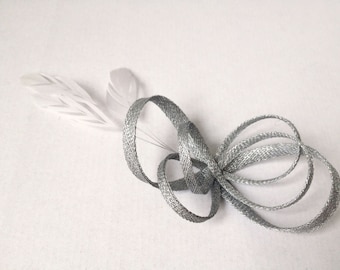 Sinamay fascinator with feathers, bridesmaids hairpiece, bridal headpiece, LBD accessory