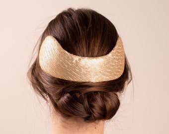 Gold Sequins Bun Headpiece, Bridal Gold Headpiece for back of the head, Vintage inspired Bun Headpiece, 1950s Half Hat Style headpiece