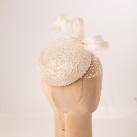 Cream Sculptural Hat with Veil Ivory Derby Hat: Sculptural Brim, Cream Wedding Guest  main image 3