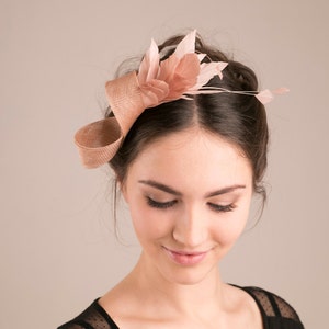 Almond beige feather fascinator, feather headpiece, women fascinator, feminine bridal headpiece image 2