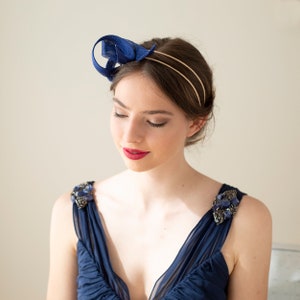 Wedding royal blue fascinator on double headband, wedding guest blue headpiece, women swirl fascinator, millinery sculptural fascinator image 3