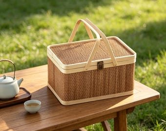 Cesta de almacenamiento tejida a mano / Tejido de bambú con energía curativa y bendiciones suaves / Decoración rústica para el hogar, cesta para frutas y aperitivos, idea de regalo