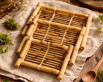 Handwoven Bamboo Tray, Natural Bamboo Serving Tray, Rustic Kitchen Organizer, Eco Friendly Home Decor, Tea Coffee Tray, Farmhouse Style