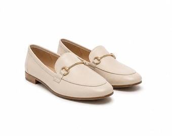 Women Leather Loafers Minimal Gold Bit
