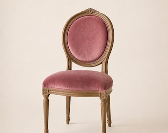 Silla de comedor francesa de terciopelo, silla auxiliar de madera tallada