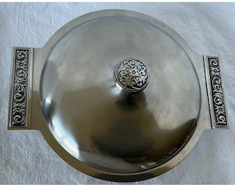 International Decorator Vintage Stainless Lidded Serving Dish Floral Handle 18-8