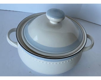 Johann Haviland Vintage Covered Casserole Dish Blue Band Cream Stoneware Japan