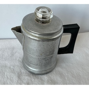 Vintage Aluminum Coffee Percolator Stovetop Pot Glass Knob 6 Cup Silver